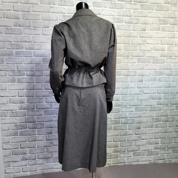 Vintage Ralph Creation W.Germany Skirt Set‎ Gray Pinstripe Belted Peplum Blouse - Picture 5 of 13